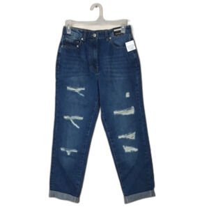 Parisian medium wash distressed cropped cotton denim jeans size 8